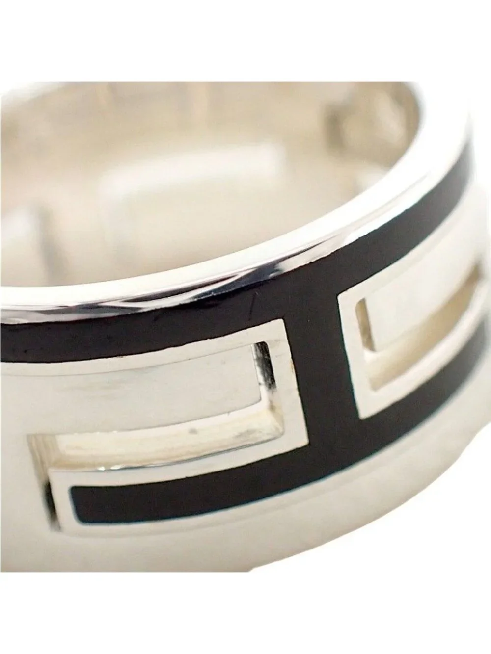 Hermes Move Ash Ring 52 925 Sterling Silver Black AB